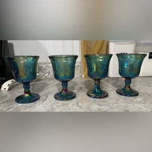 Iridescent Indiana blue harvest carnival glass 4 goblets